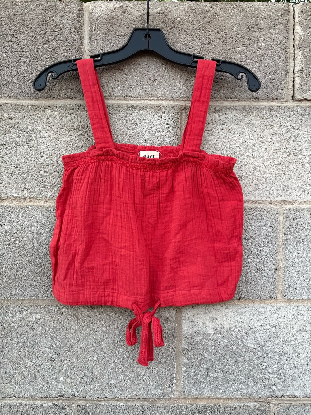 Pact Women's Small Red Coastal Double Gauze Breezy Crinkle Tank Top Tie Front